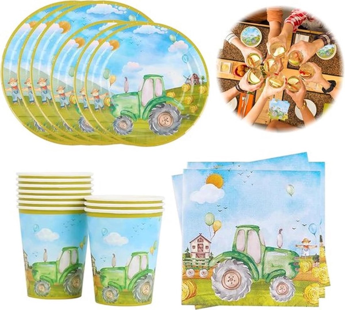 50 papieren borden Kinderverjaardag tractorfeest servies Kinderverjaardag feestservies papieren bekers servetten bekers verjaardagsdecoratie jongens en meisjes feestaccessoires