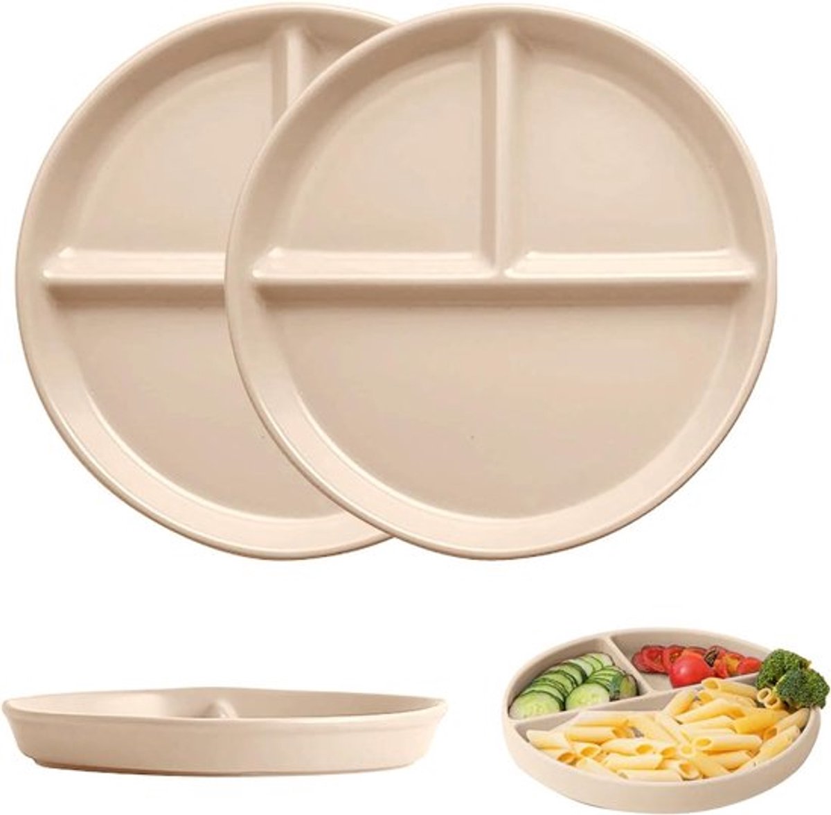 Verdeelde dieetborden - 2 stuks - 9 inch - breukbestendig en herbruikbaar - portiecontrole - 3-vakken bord - voor volwassenen en kinderen - picknick en diner - magnetron- en vaatwasserbestendig