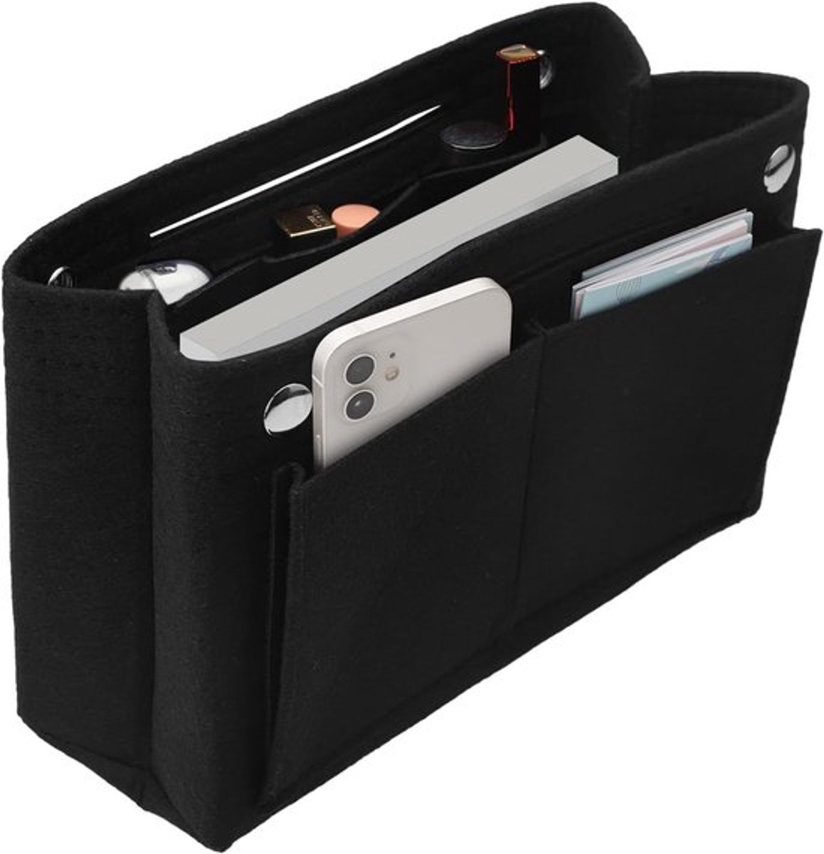 Vilten tasorganizer - 24 x 15 x 8 cm - tasorganizer - shopper - handtassen - organizer - binnenorganizer - binnenzak voor handtassen met meerdere vakken - zwart