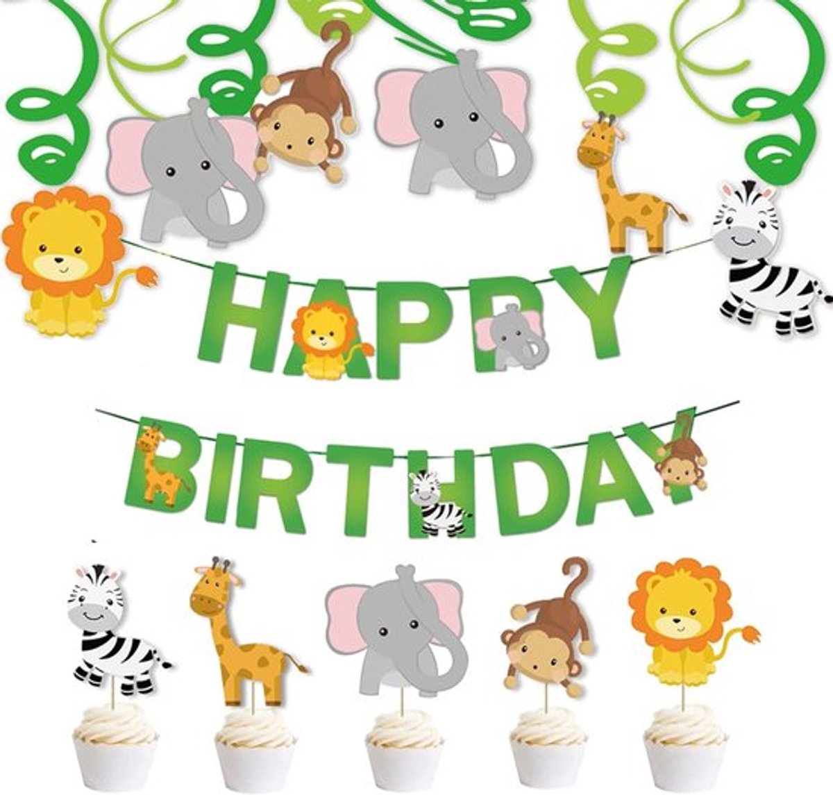 30 Stukken Decoratieve Dieren - Verjaardag - Dierenfeest - Hangdecoratie - Spiralen - Jungle - Kinderfeest - Jongens en Meisjes Feest - Verjaardagsguirlande Decoratie