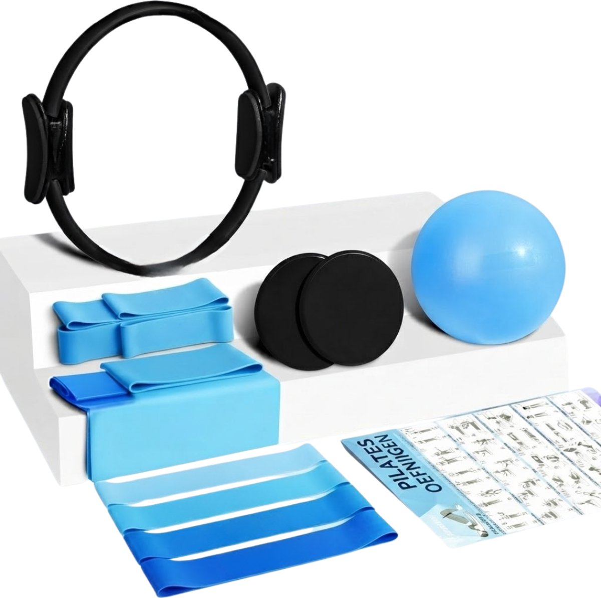 Lìon® Pilates Bal - Fitness Set voor Thuis Workout - Pilates Ballen - Zwart/Blauw - 44cm x 34cm x 7cm