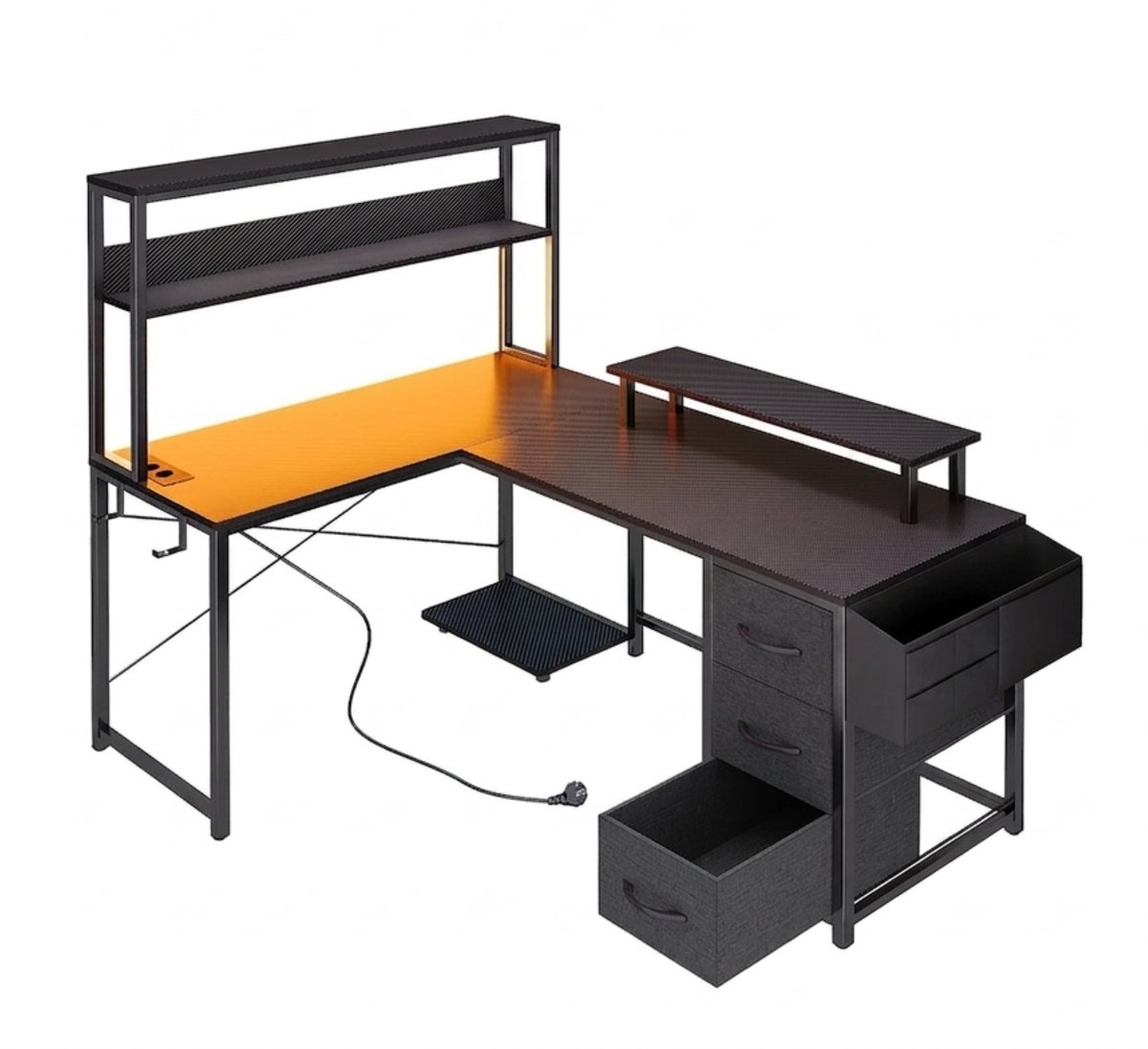 NordHaus L-vormig bureau - Gamingbureau - Computerbureau - LED-verlichting en opbergruimte - 100 x 48 x 148 cm