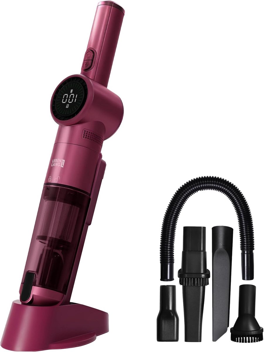 Steelstofzuiger Draadloos - Roze - Accu Stofzuiger met Oplaadstation en HEPA-filter - Voor Thuis en Auto