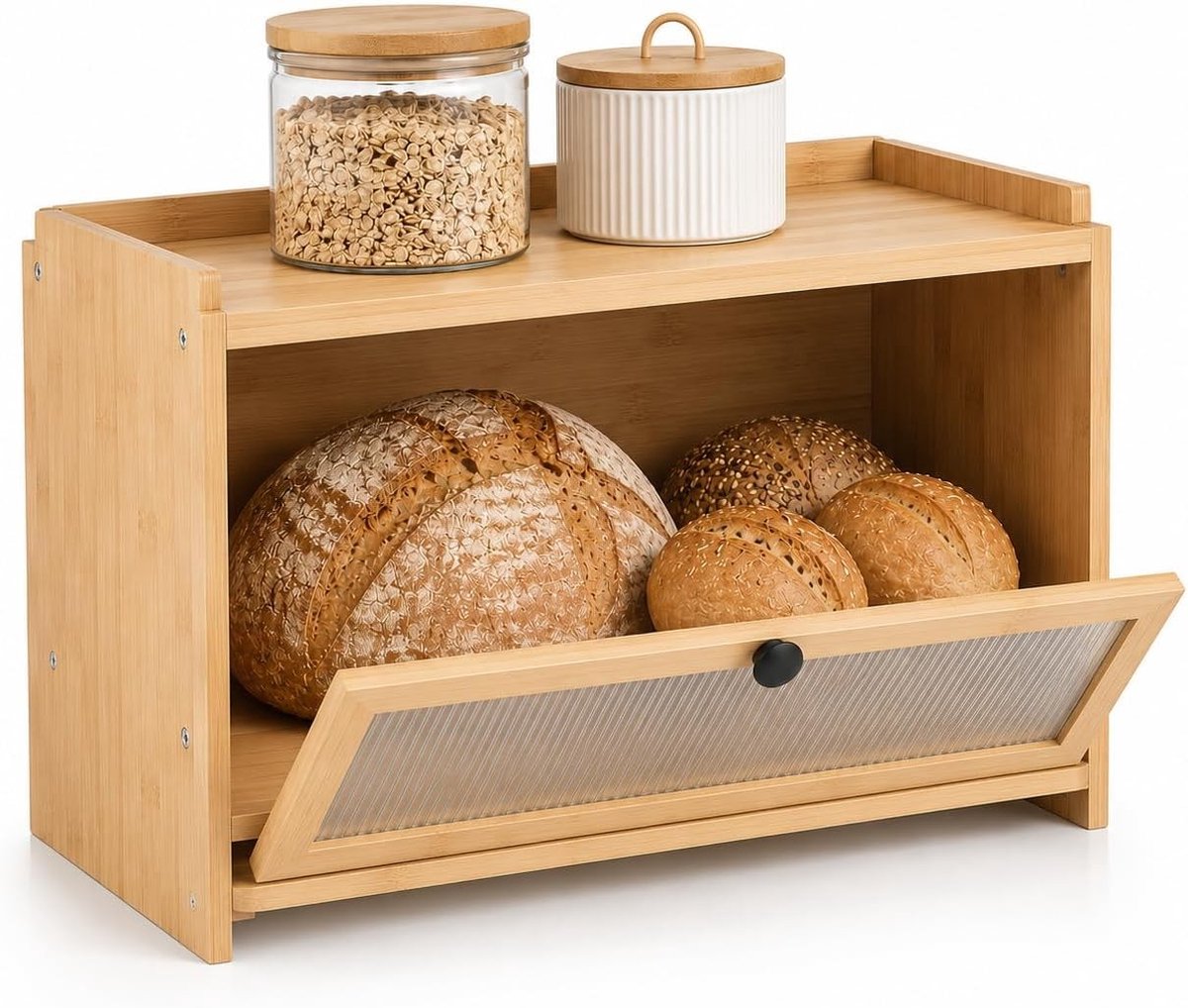 Bamboe Broodtrommel - Bruin - 40 x 26 x 23 cm - Houten Broodopslag met Snijplank en Ventilatie - Voor Keukenliefhebbers