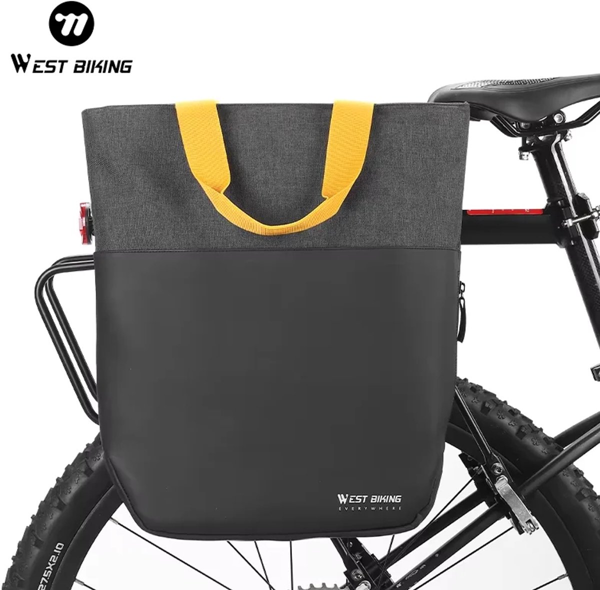 West Biking - Enkele Fietstas - Achtertas voor op Bagagedrager - Schoudertas - Shopper - Waterdicht - 11L - Grijs/Oranje
