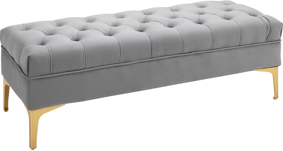 Lichtgrijze Zitbank 118 x 45 x 42 cm, Bedbank, Schoenenbank, Polsterbank, Halbank, Zithocker, Fluwelen Look met Verhoogde Poten, Zitbank voor Slaapkamer, Hal en Woonkamer, Multifunctioneel, Comfortabel en Stevig