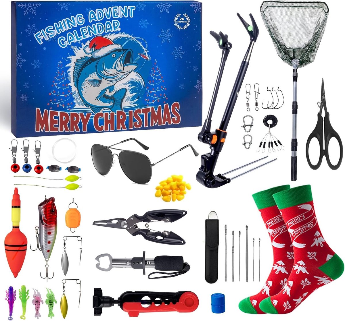 Adventskalender voor Vissers - Multicolor - 24 Dagen - Met Hoogwaardige Vissersaccessoires - Voor Mannen en Tieners