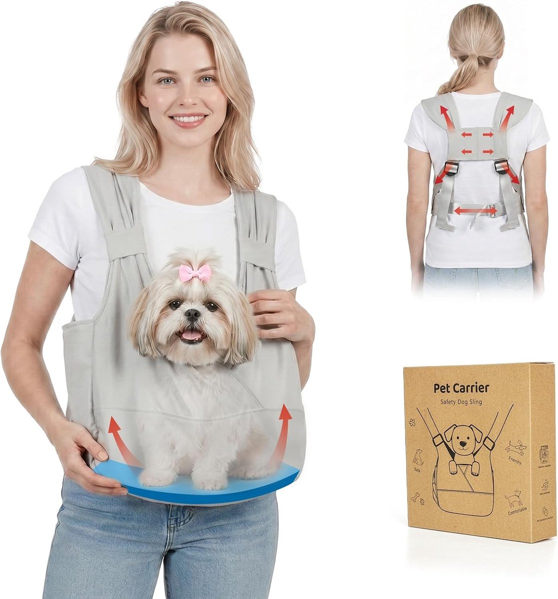 Hondendraagtas voor kleine honden - Grijs - Verstelbare Puppydraagtas met Gevoerde Riemen - Voor Wandelen en Reizen