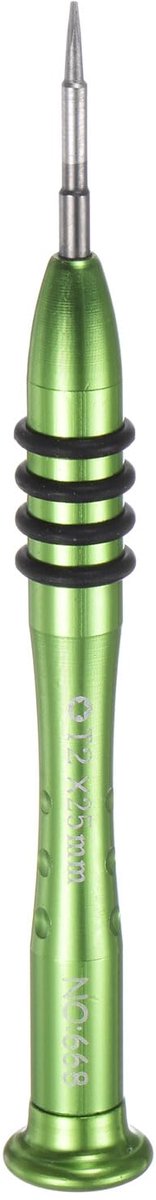 Torx-schroevendraaier T2 met 25 mm bit en groene handgreep