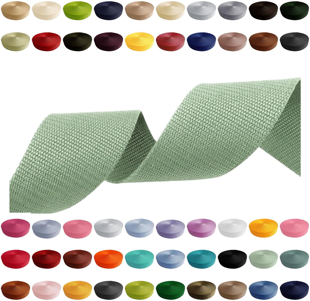 Gurtband Polypropylen 40mm x 5m in Salbeigroen voor DIY-projecten