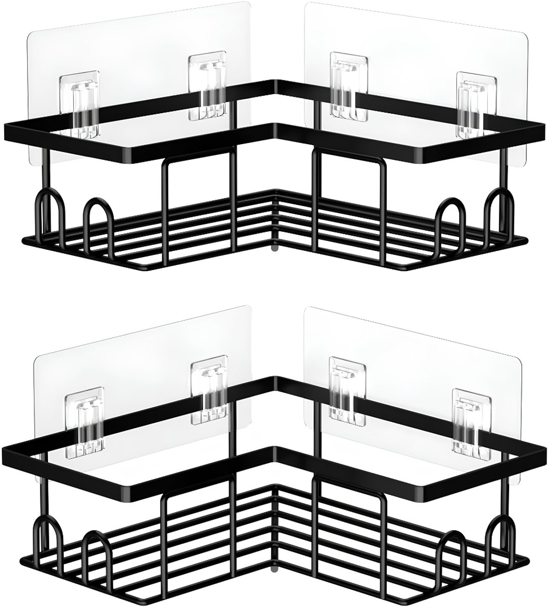Ploutos® Doucherek - Telescopisch Doucherekje - Telescopisch Badkamerrek - 2 Stuks - Zwart - 20cm x 20cm x 6cm