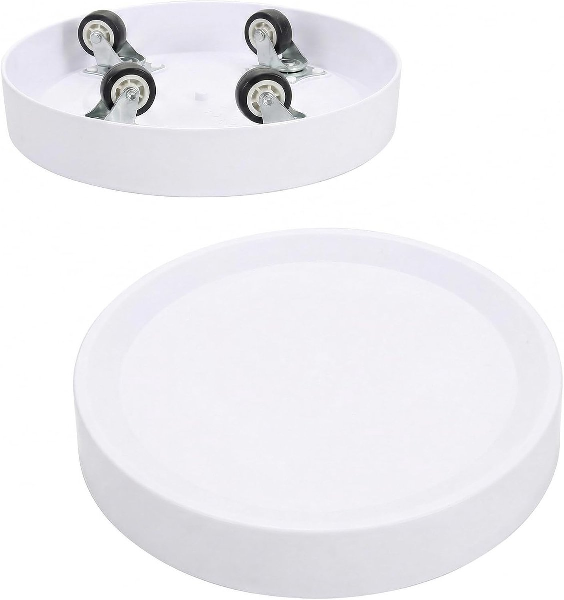 QTTVBTNA – 2 Stuks Plantenroller Rond – Bloempot Verplaatser met PU Wielen – Mobiele Plantentrolley voor Kamerplanten, Tuin en Balkon – 21,5cm – Wit