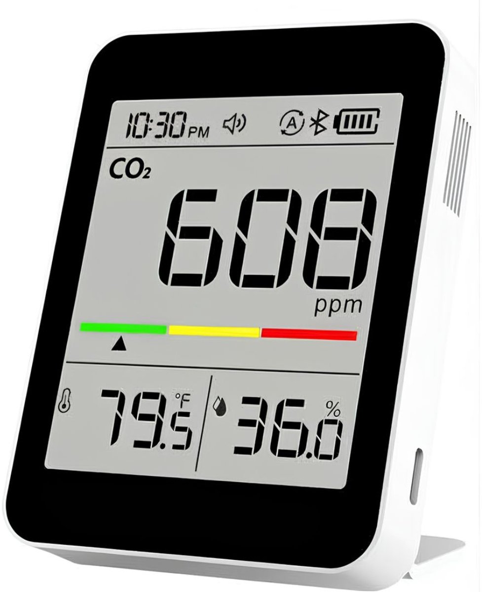 NIVA® CO2 Meter - Meet CO2, Temperatuur en Luchtvochtigheid - Bluetooth-Luchtkwaliteitsmonitor - Wit - 3cm x 10cm x 10cm