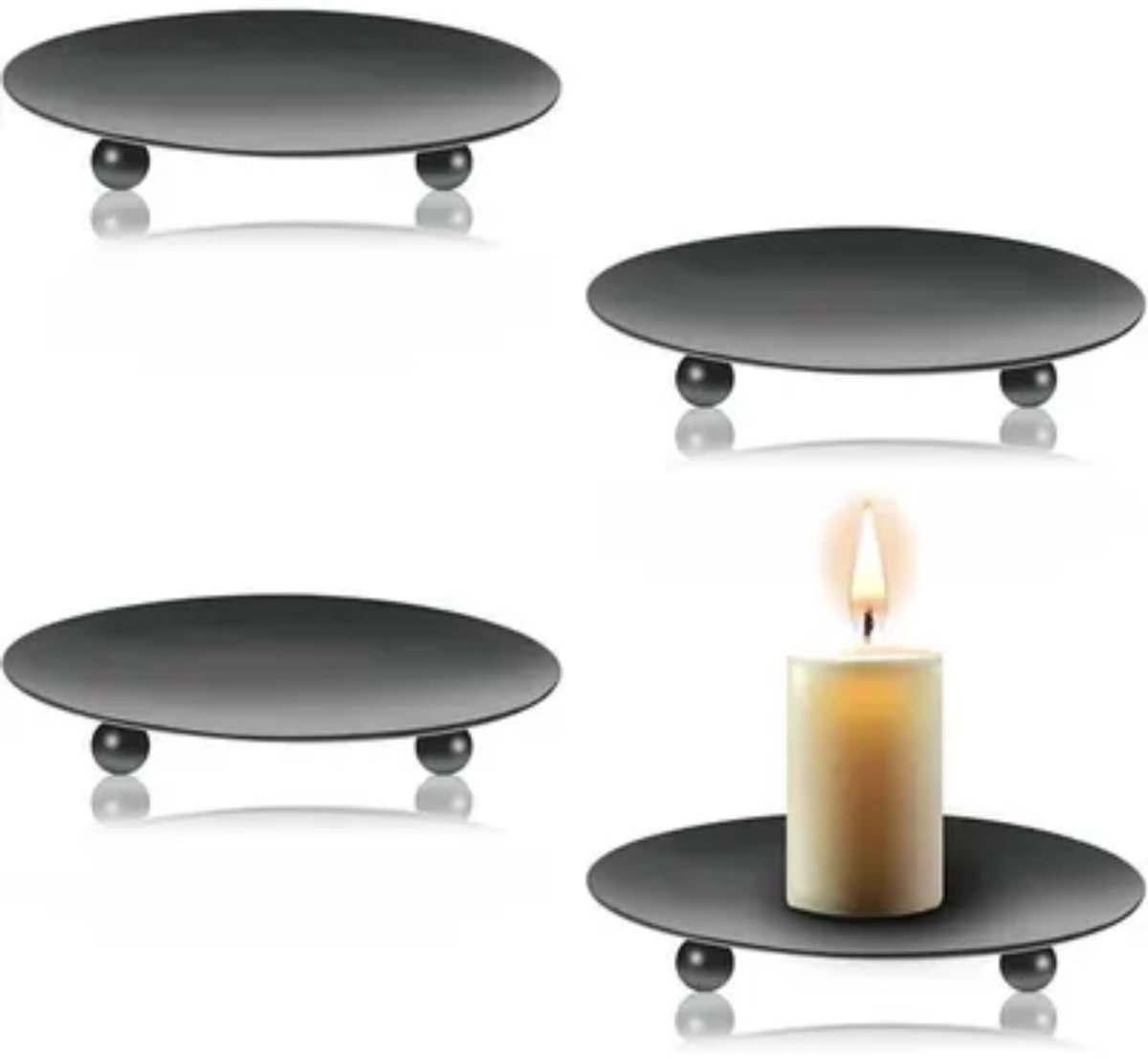 Kaarsenhouder Kandelaar Kandelaar - Set van 4 Ronde Zwarte IJzeren Kandelaars voor Kaarsen Pilaren en Theelichtjes en Votieven Kerstmis Halloween Binnendecoratie 9 cm