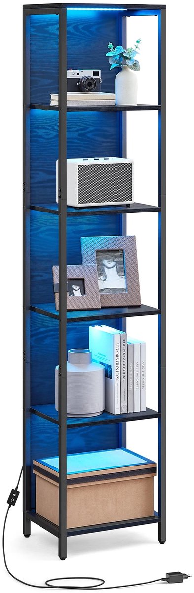NordHaus Boekenkast - Open kast - Opbergkast - Verstelbare ledverlichting - Ruimtebesparend - 30,3 x 40 x 178,6 cm