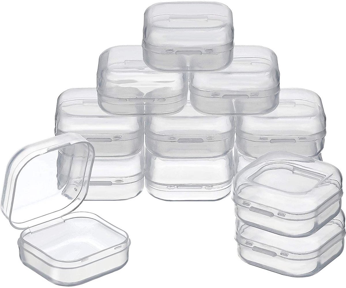 Kunststof sieraden doosje - pillen bakje - Doorzichtige Plastic Container - verdeelbakjes - 12 stuks
