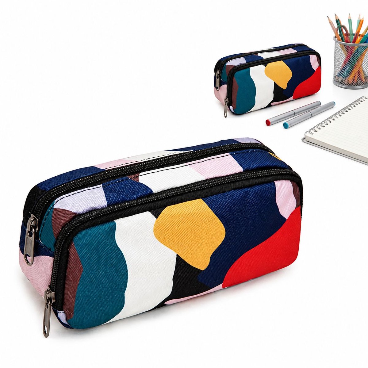 VHV - Etui - Grote Etui voor School - Ruime Pennenzak voor Jongens en Meisjes - Organizer voor Schrijfwaren - Voor Middelbare School - Blauwe camouflage