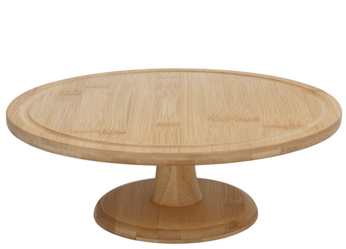 Gerimport | gebak serveerschaal - plat - rond - bamboe hout - 30 x 10 cm - taartplateau op voet