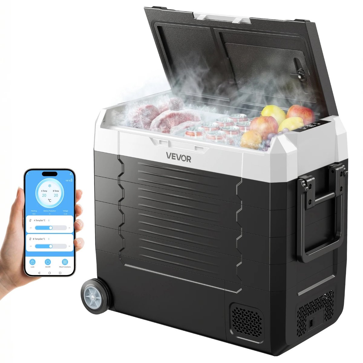Brandistry - Koelbox - Autokoelkast - Draagbare Koelkast - 55 Liter Koelbox - Koelkast Voor Auto - 110-240 Volt - Met Wielen