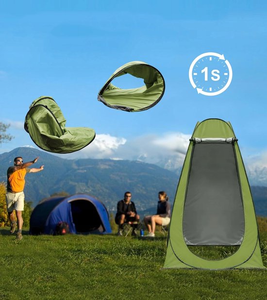 Multifunctionele Douchetent - Kleedtent - Toilettenten - Pop-Up Tent - Omkleedtent - 1 Persoons - 2 Ventilatieramen - Snelheidsopening - 150x150x190 cm - met Haringen & Scheerlijnen - Douche & Toilet - Voor Kamperen & Strand & Outdoor - Militairgroen — afbeelding 3