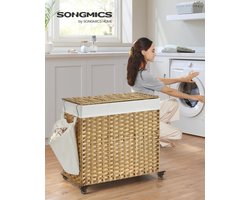 Prime Home Wasmand - Wasmand 3 vakken - Wasmand met deksel - Waszakken - Waszakken voor wasgoed - 140 L - 66 x 33 x 66cm - 30 kg Belastbaarheid