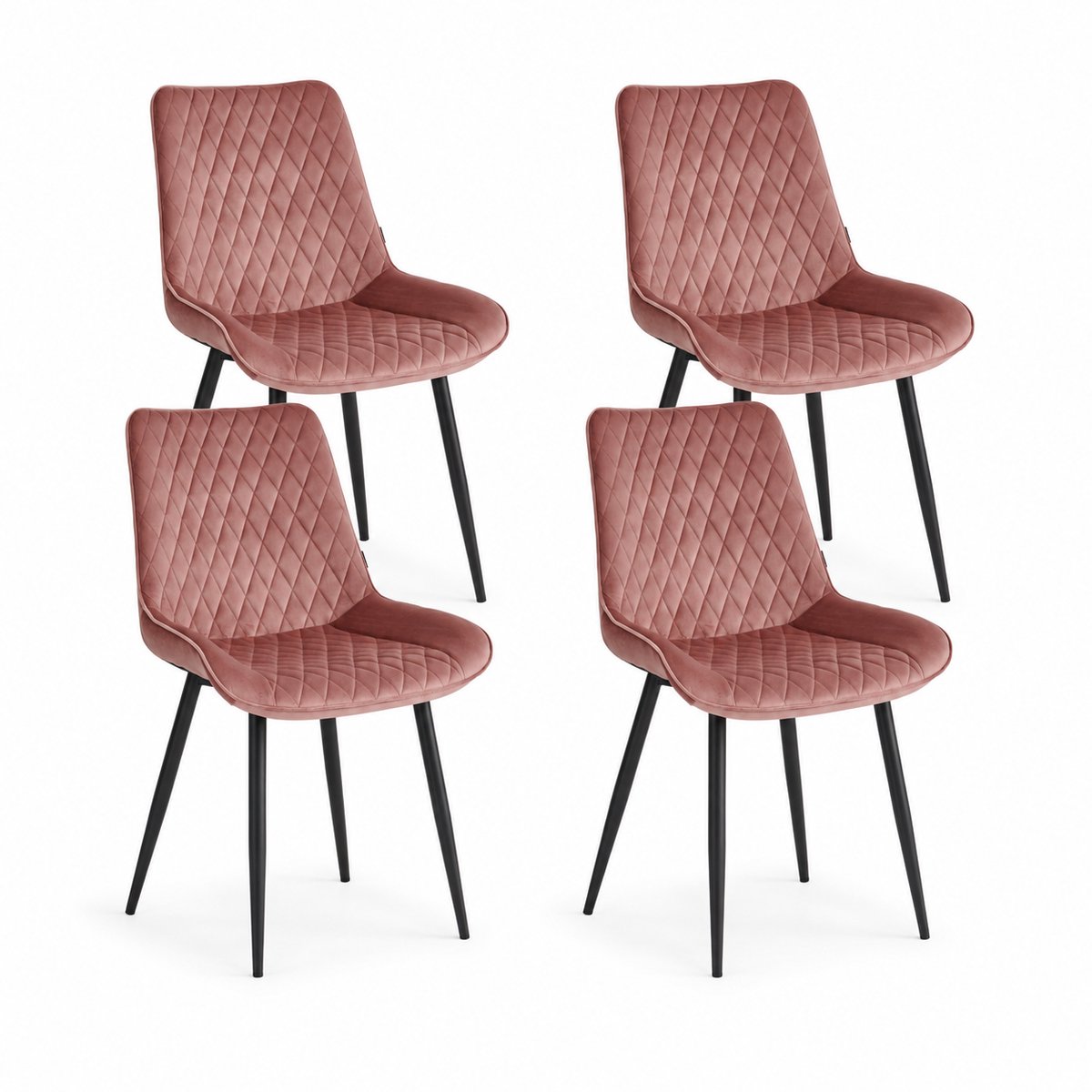 Colenis - Adama Eetkamerstoel - Set Van 4 - Roze - Fluweel - Velvet - Industrieel