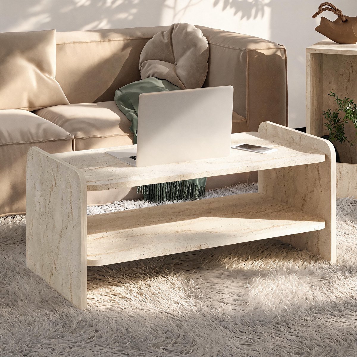Asir - Salontafel - Travertijn - 89,8 x 44,8 x 39,8 cm