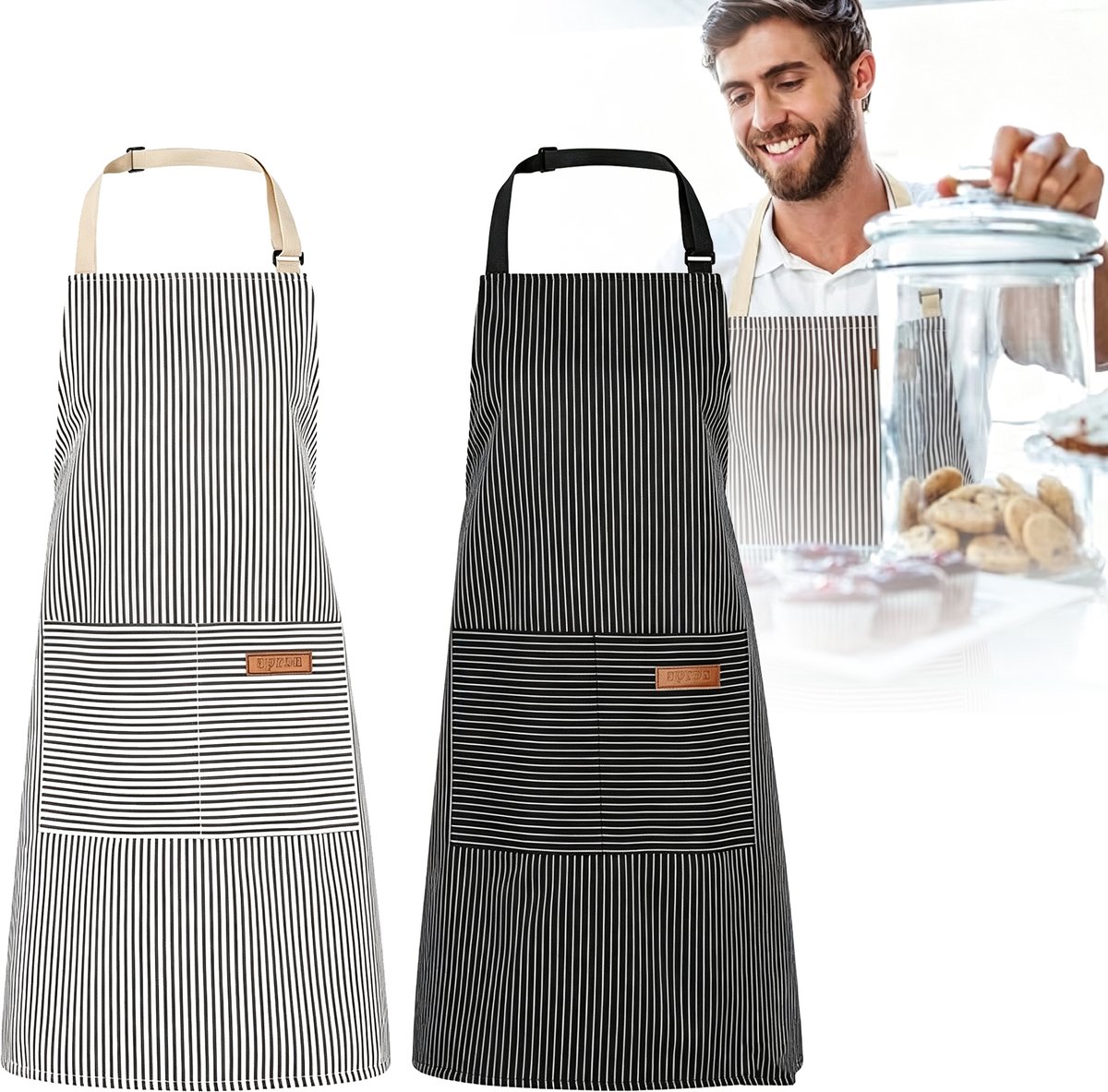 2 Stuks Keukenschorten Voor Mannen En Vrouwen - Chef's Slabbetje - Verstelbaar Kookschort Met 2 Grote Zakken