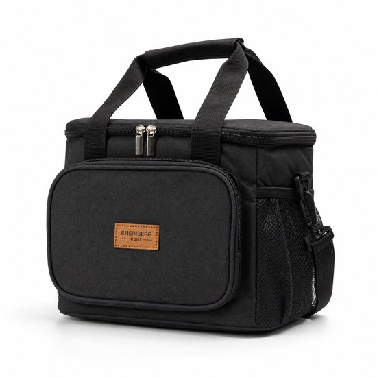 RHEINBERG - Koeltas 10L - 20 cm x 25 cm x 20 cm - Koeltasje klein - Geïsoleerde Lunch Koeltas - Lekvrij & Waterdicht - Met Schouderband - Koeltas voor Werk, Picknick, Strand & Auto - Zwart