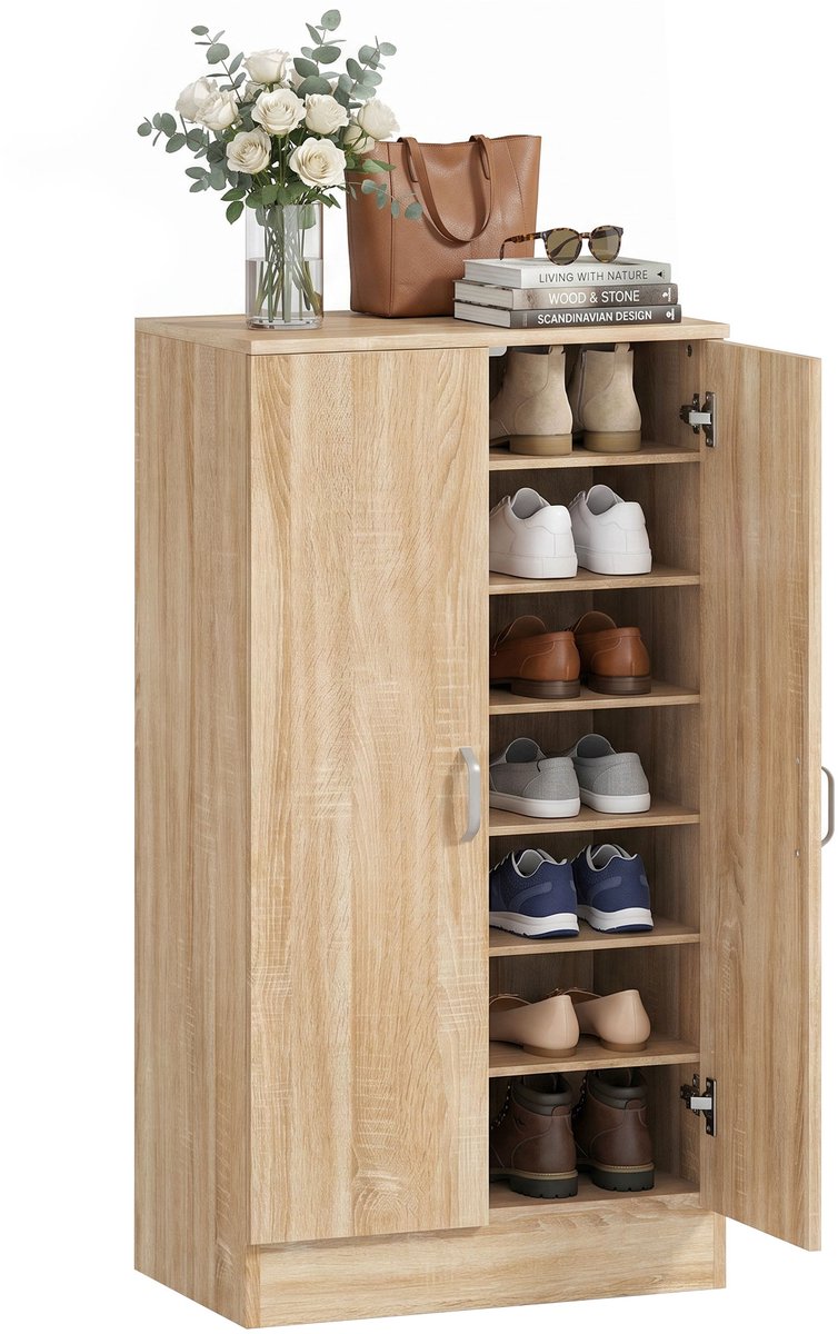 HOMCOM Schoenenkast-Spaanplaat-55L x 35B x 108H cm-Natuurlijk hout