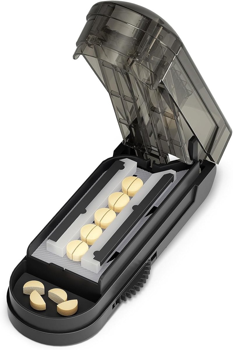 Claoner Multi-tablet splitter geschikt voor kleine en kleine pillen - nauwkeurige 1/2-tablet splitter met verstelbare staaf en verborgen mes - veilig snijden van grote medicijnen voor ouderen en huisdieren - zwart