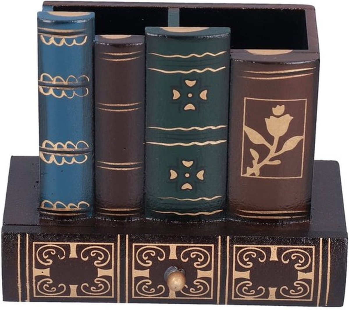 Pennenhouder Retro Stijl - Bureau Organizer - Houten Pennenbakje - Desk Organizer - Decoratie voor Thuis/Office - 15 x 13.5 x 7 cm - Pencil Holder