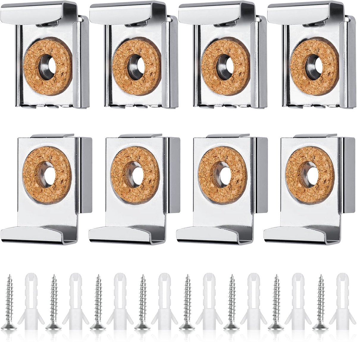 8 stuks spiegelhouders aan de muur, in hoogte verstelbare spiegelophanging met pluggen en schroeven, voor zware spiegels in badkamer en woonkamer