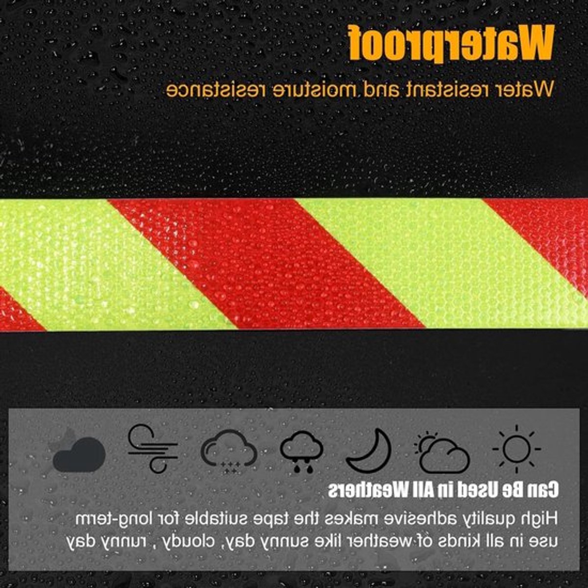 Reflecterende Plakband in Rood en Geel, 15 cm x 10 m, Waterdicht, Veiligheidswaarschuwingsband voor Voertuigen, Auto's en Trailers, Geschikt voor Buitengebruik