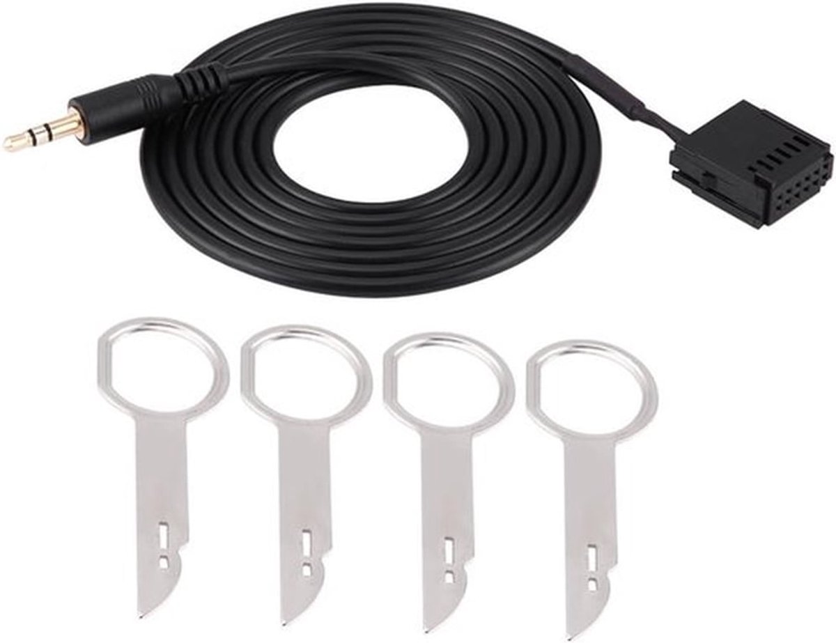6000CD 3,5 mm naar 12 pin AUX-kabeladapter - auto met gereedschap voor het verwijderen van CD-sleutels - Mondeo Focus C-Fiesta Fusion Gala-xy