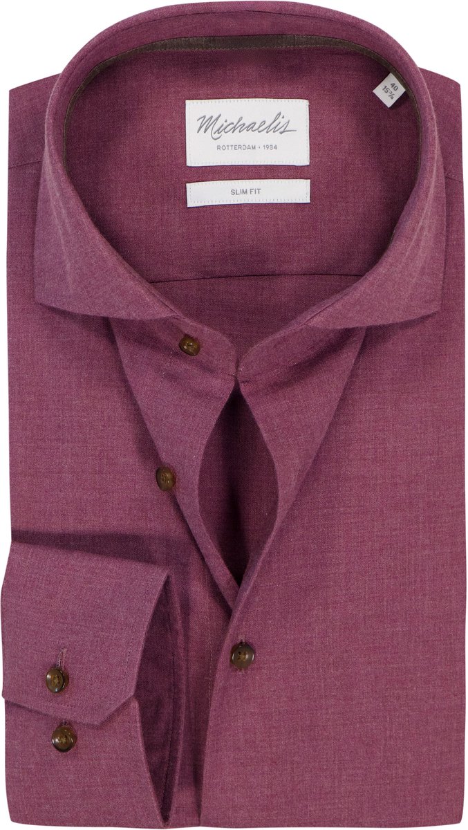 Michaelis slim fit heren overhemd - flanel - bordeaux rood - Strijkvriendelijk - Boordmaat: 41 (EU maat: L)
