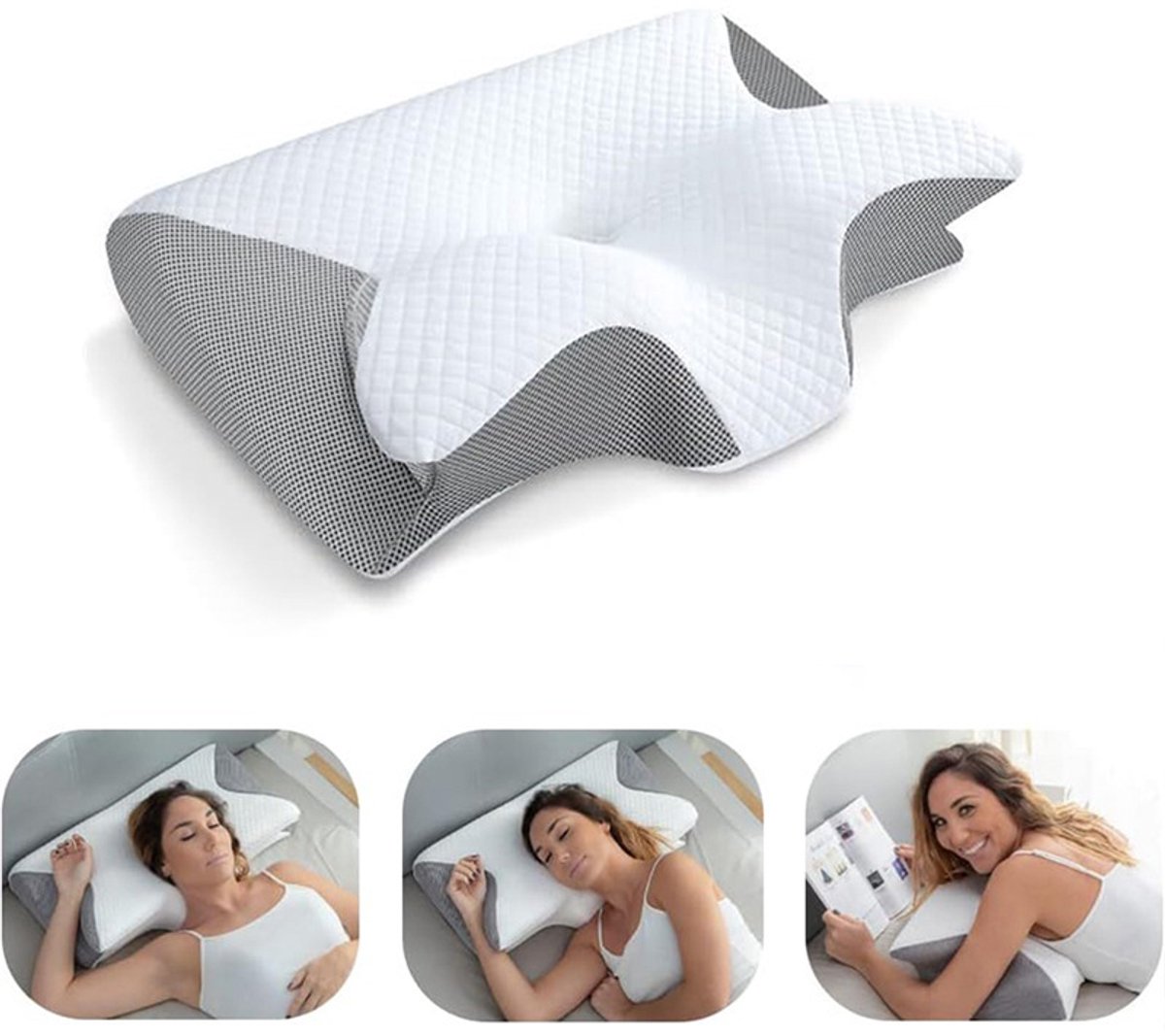 2-in-1 Kussen Memory Foam Nekkussen voor Alle Slaaphoudingen, Grijs | 60x40x12cm, Dubbele Hoogte, Ergonomisch Traagschuimkussen, Medium Stevig, Wasbare Kussenslopen
