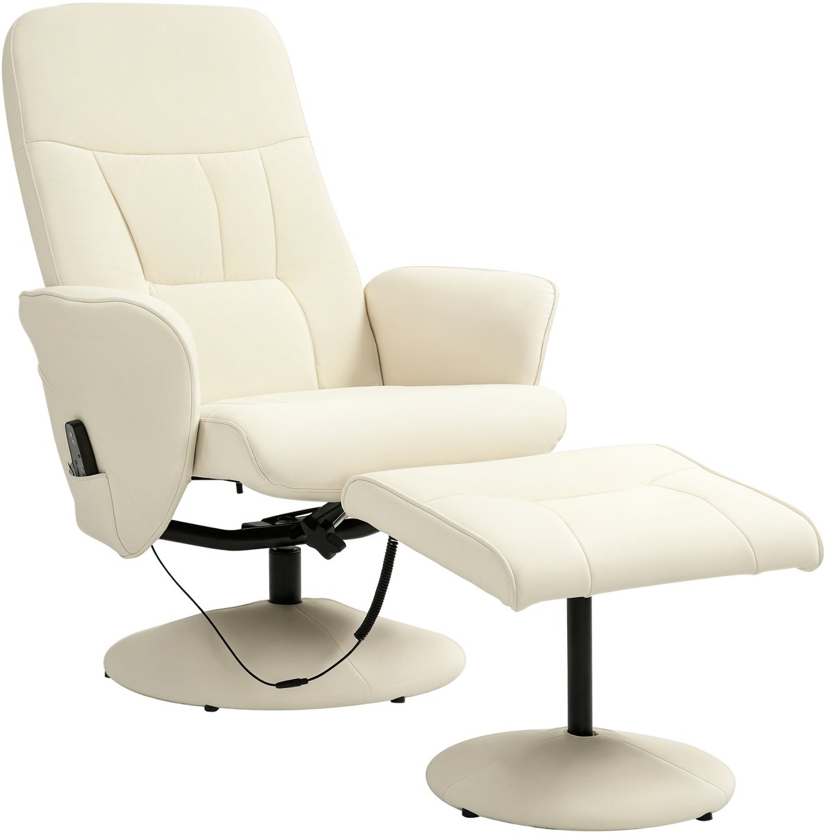 Homcom Massage Relaxfauteuil met Ottoman Set Kunstleer, Staal 76B x 81D x 105H cm Roomwit Crème wit