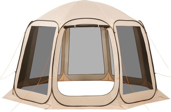 Opvouwbare Tent, 365,76 X 335,28 cm, Draagbare Kampeertent voor 10-12 Personen, inclusief Net, Draagtas, Zijwanden en Haringen, Geschikt voor Tuin, Terras en Buitengebruik,Beige — afbeelding 2