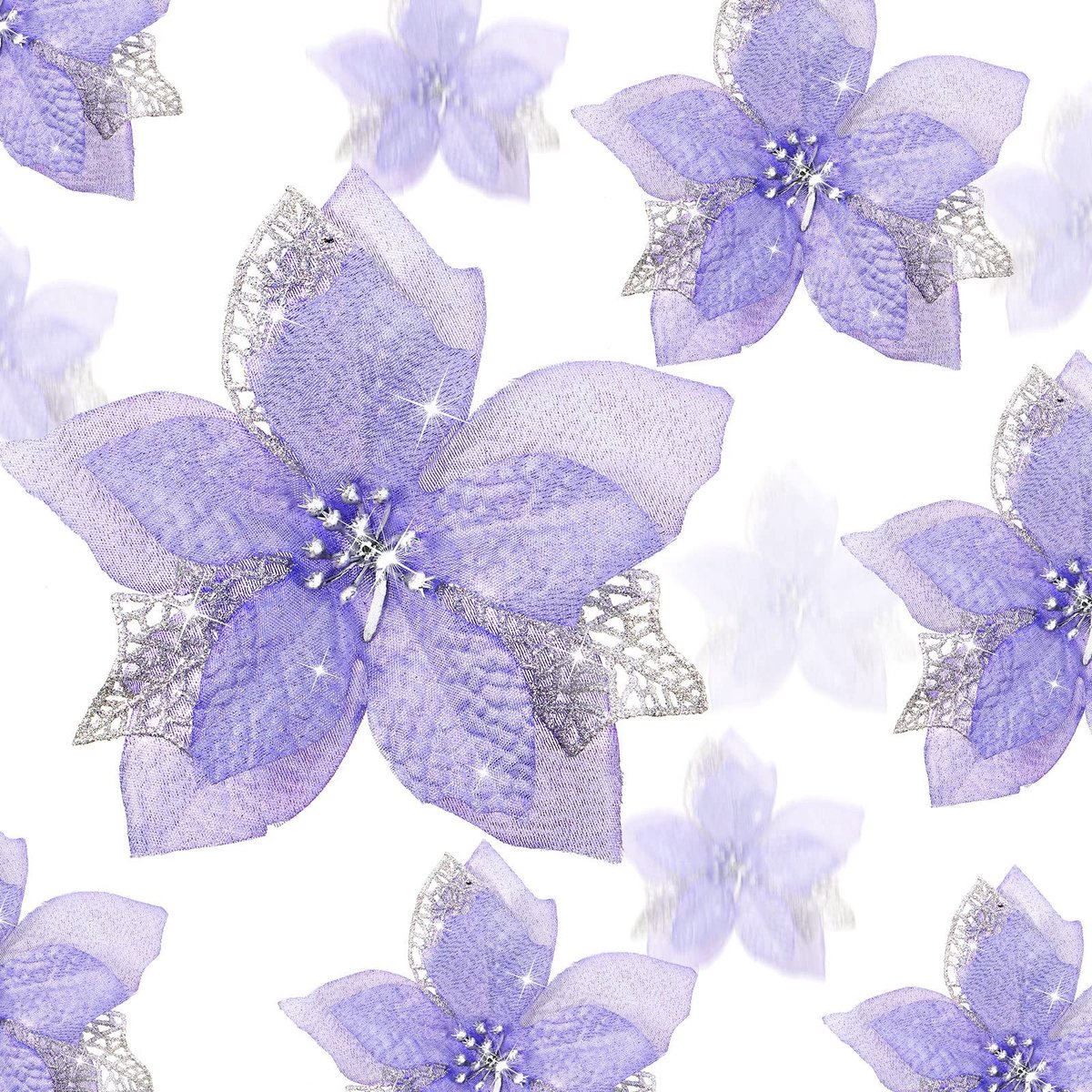 Solidchoice - 24 Stuks Kunststof Kerst Poinsettia Bloemen Ornamenten