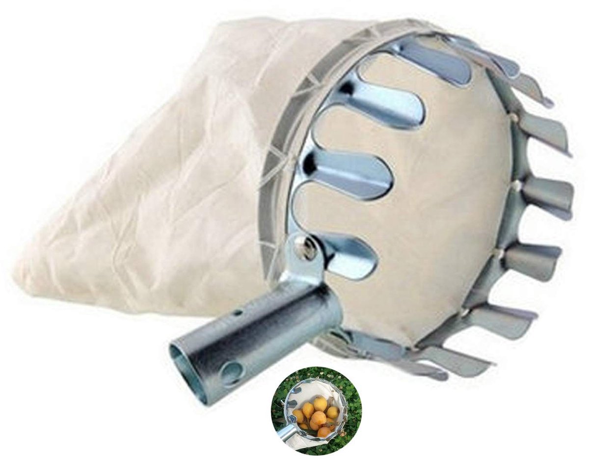 Solidchoice - Fruitplukker met RVS Mand en Canvas Tas