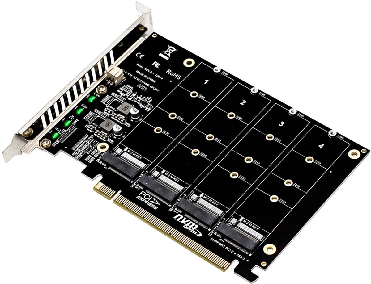 Solidchoice - 4-Port NVMe naar PCI-e Host Controller Adapter Kaart