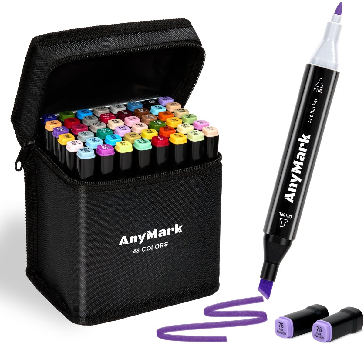 Solidchoice - Professionele Alcohol Markers, Set van 48 Kleuren met Dubbele Punt