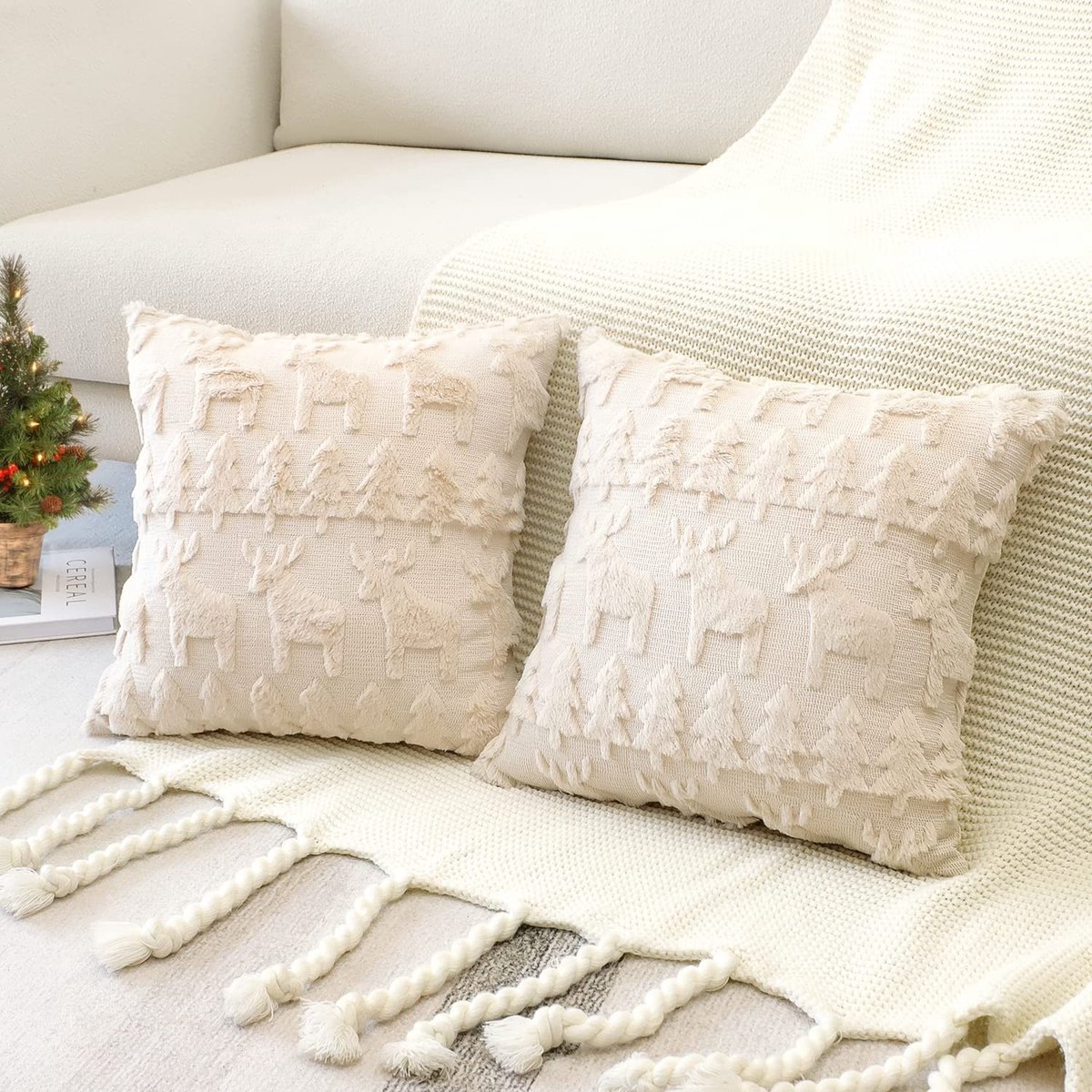 Solidchoice - Set van 2 Kussenhoezen van Pluche met Kerstmotief 50 x 50 cm
