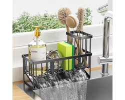 OUYLAF Gootsteen organizer -9.3x23.2x15.8cm (BxLxH)- Aanrecht organiser staal - sponshouder - keuken organiser - Zwart
