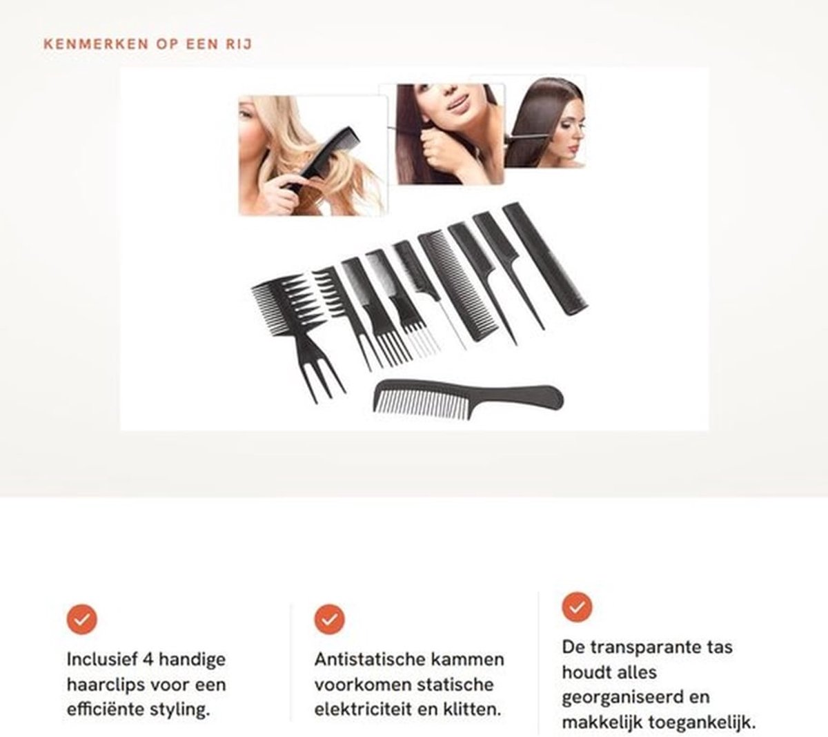 Professionele Salon Kam Set - Antistatische Haar Kammen - Inclusief Haarclips - Zwart - Voor Kappers en Stylisten - Ideaal voor Haarstyling