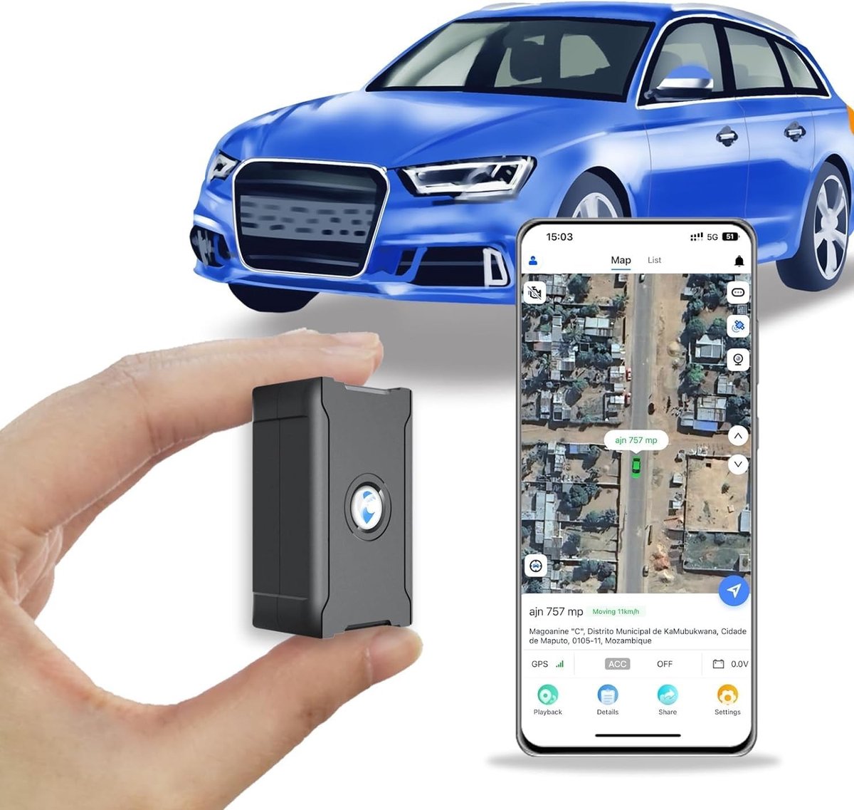 GPS-tracker voor voertuigen - Zwart - 8 x 5,4 x 2,6 cm - Waterdichte GPS-tracker met Lange Batterijduur - Voor Auto's en Vrachtwagens