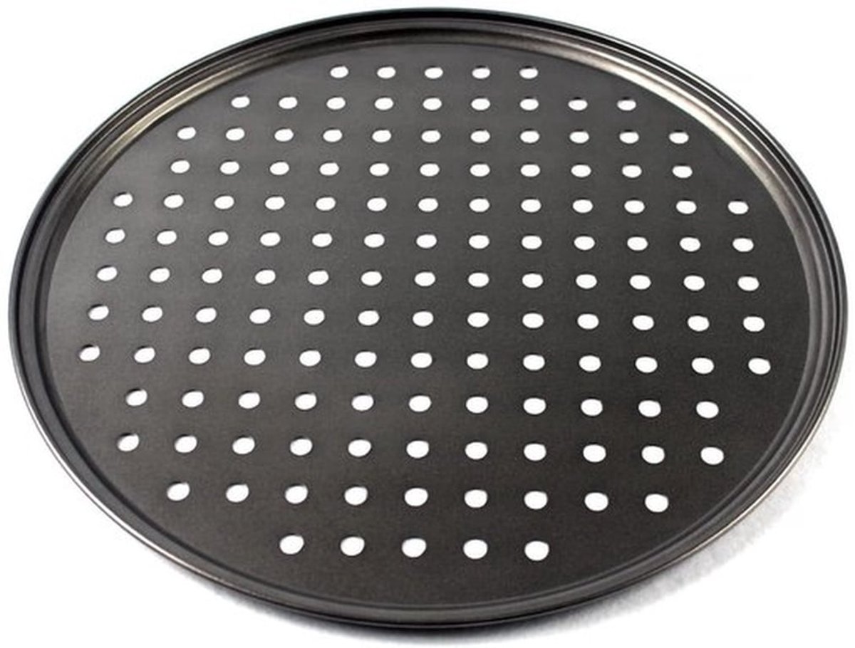 Pizzapan met antiaanbaklaag - Geperforeerd koolstofstaal - Bakbenodigdheden - Ronde pizzapan - 32 CM - Geschikt voor thuiskeuken - Pizzabakpan
