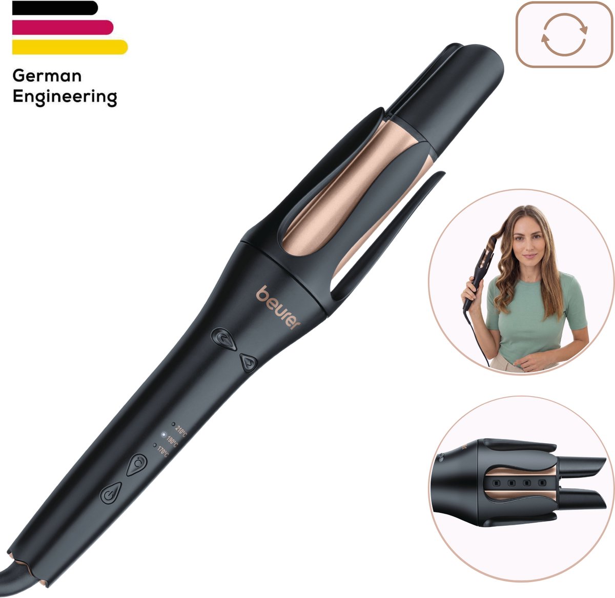 Beurer HT 75 Automatische Krultang - Hair Curler - Stijltang - Open krulcompartiment - Ionentechnologie - Lichtgewicht - 3 Temperatuurstanden - Keramische en toermalijn coating - 2 Krulrichtingen - Verticale handgreep - 3 Jaar garantie