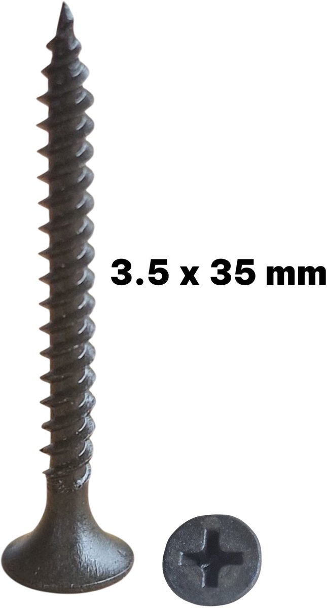 Han-Bar® Gipsplaatschroeven 3,5 × 35 mm – Zwart – Trompetkop – PZ/PH – 100 stuks (2×50) – Corrosiebestendig staal